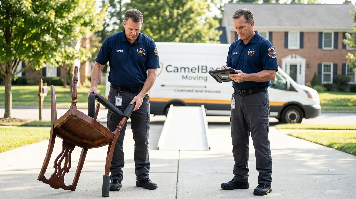 Movers inspecting furniture for damage prevention before loading in Lincolnton, GA